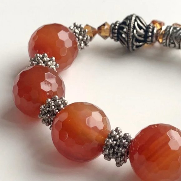 Handmade Carnelian Gemstone & Swarovski Crystal Bracelet - Picture 7 of 11